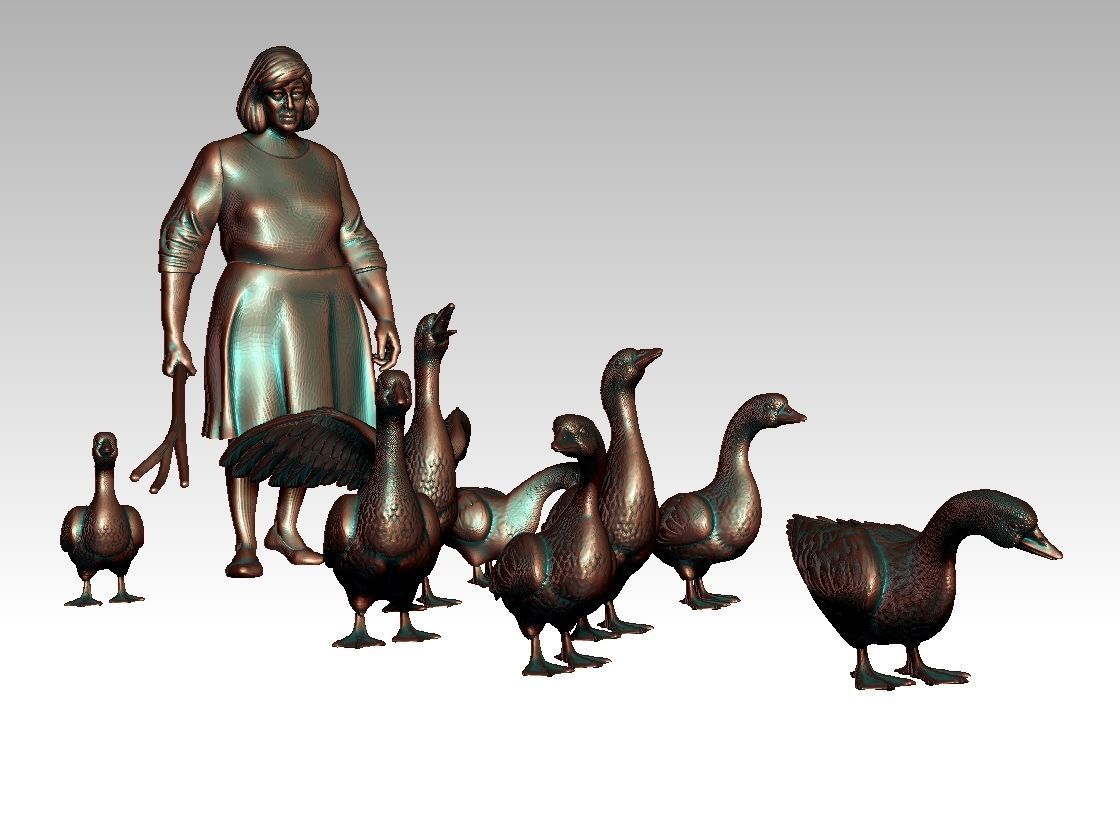 woman and geese 3D print model_10