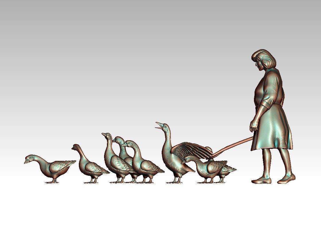 woman and geese 3D print model_8