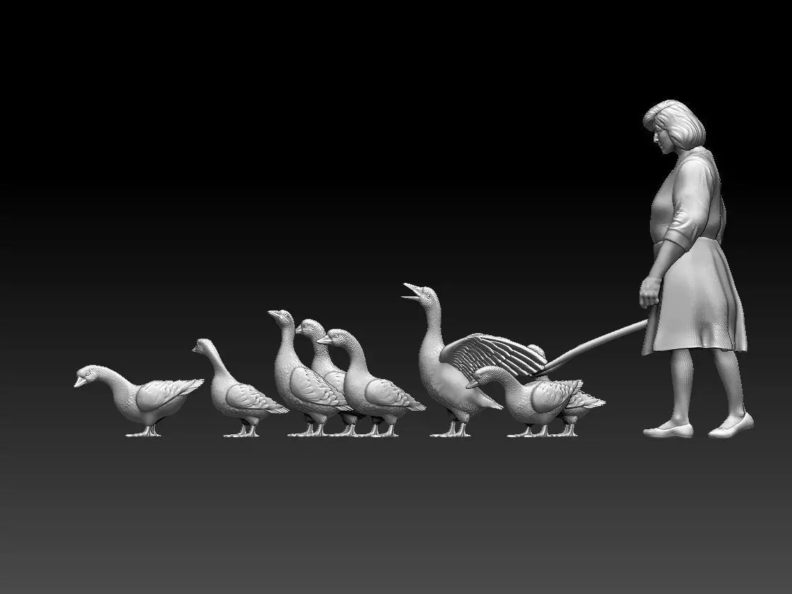 woman and geese 3D print model_0