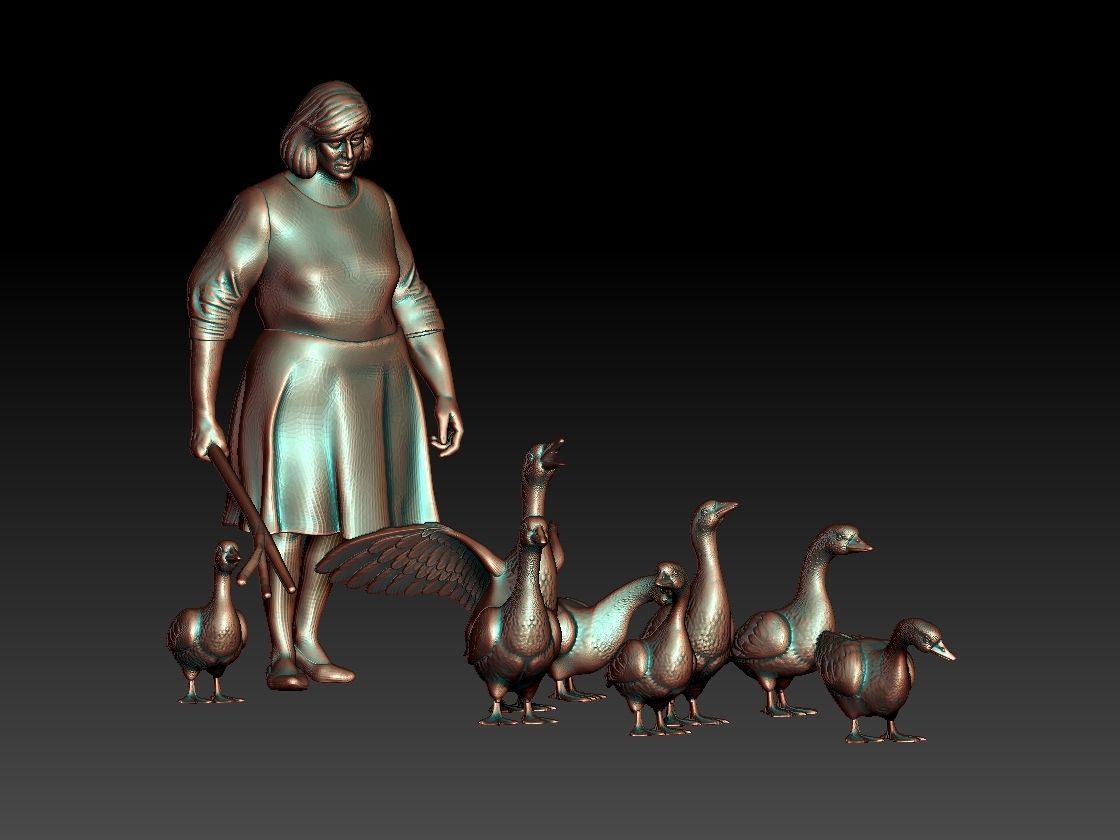 woman and geese 3D print model_7