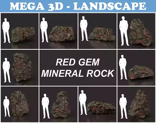 Low Poly Red Gem Mineral Rock 210823 Low-poly 3D model