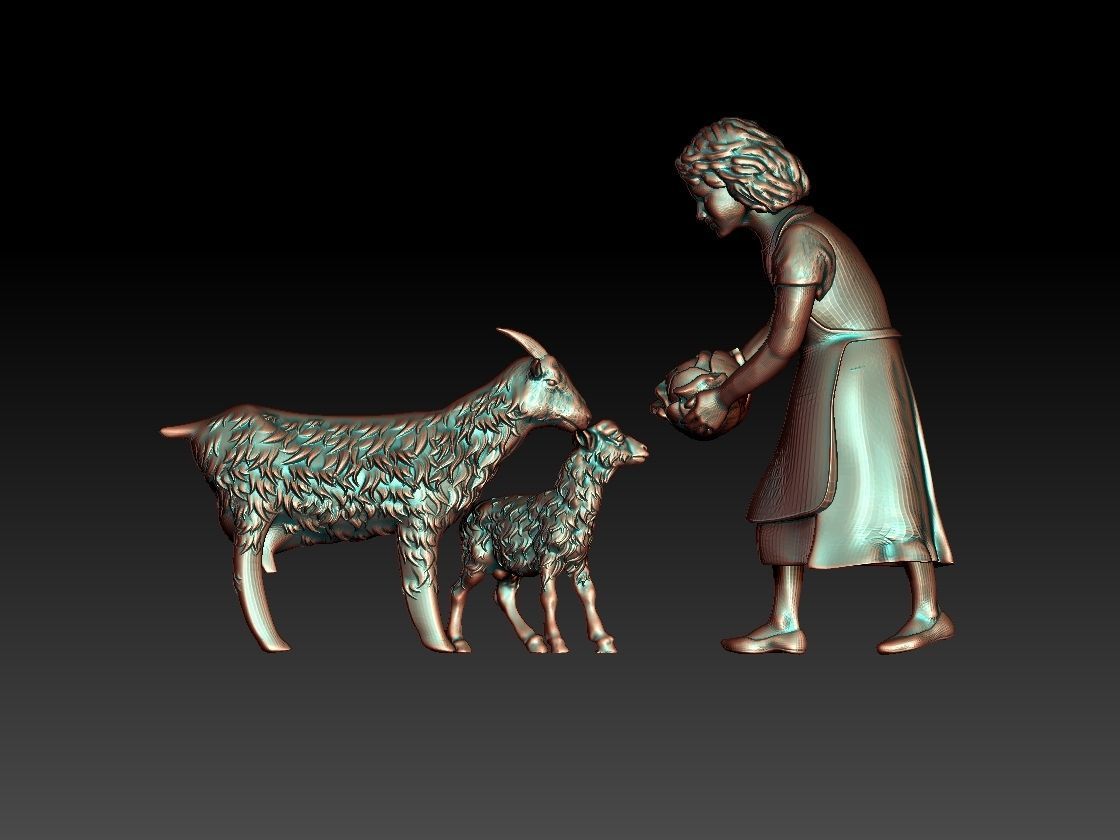 girl and goats 3D print model_55