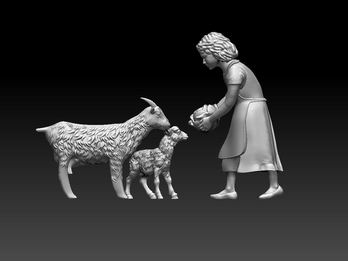 girl and goats 3D print model_2