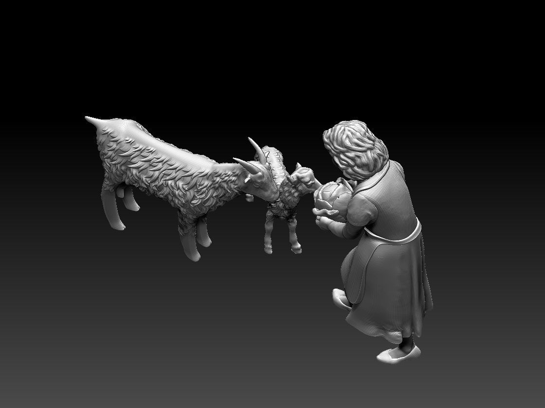 girl and goats 3D print model_28