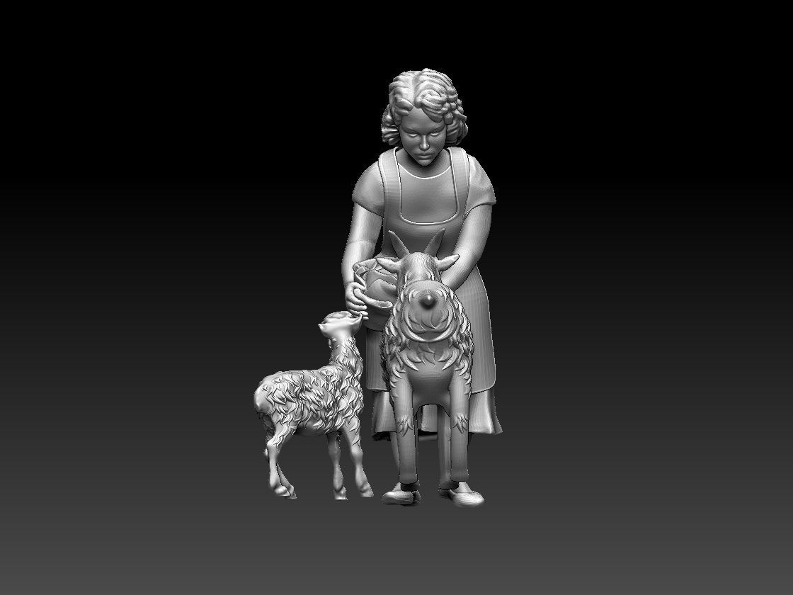 girl and goats 3D print model_4