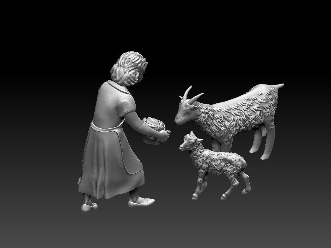 girl and goats 3D print model_14