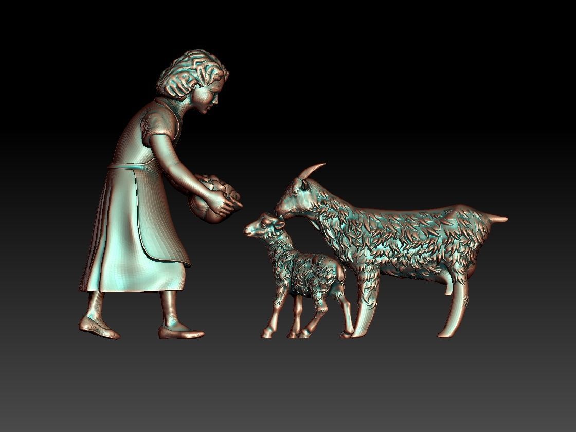 girl and goats 3D print model_31