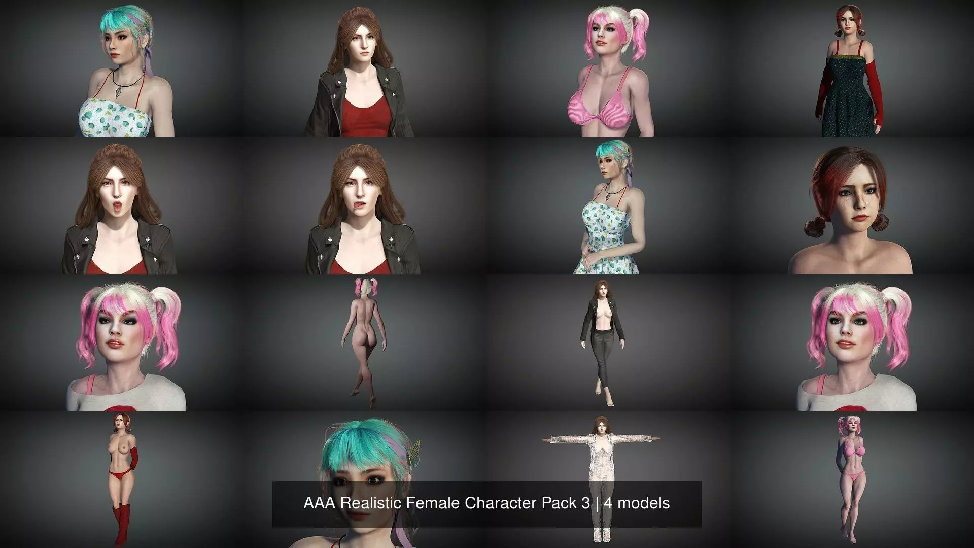 AAA Realistic Female Character Pack 3 3D Model Collection_0