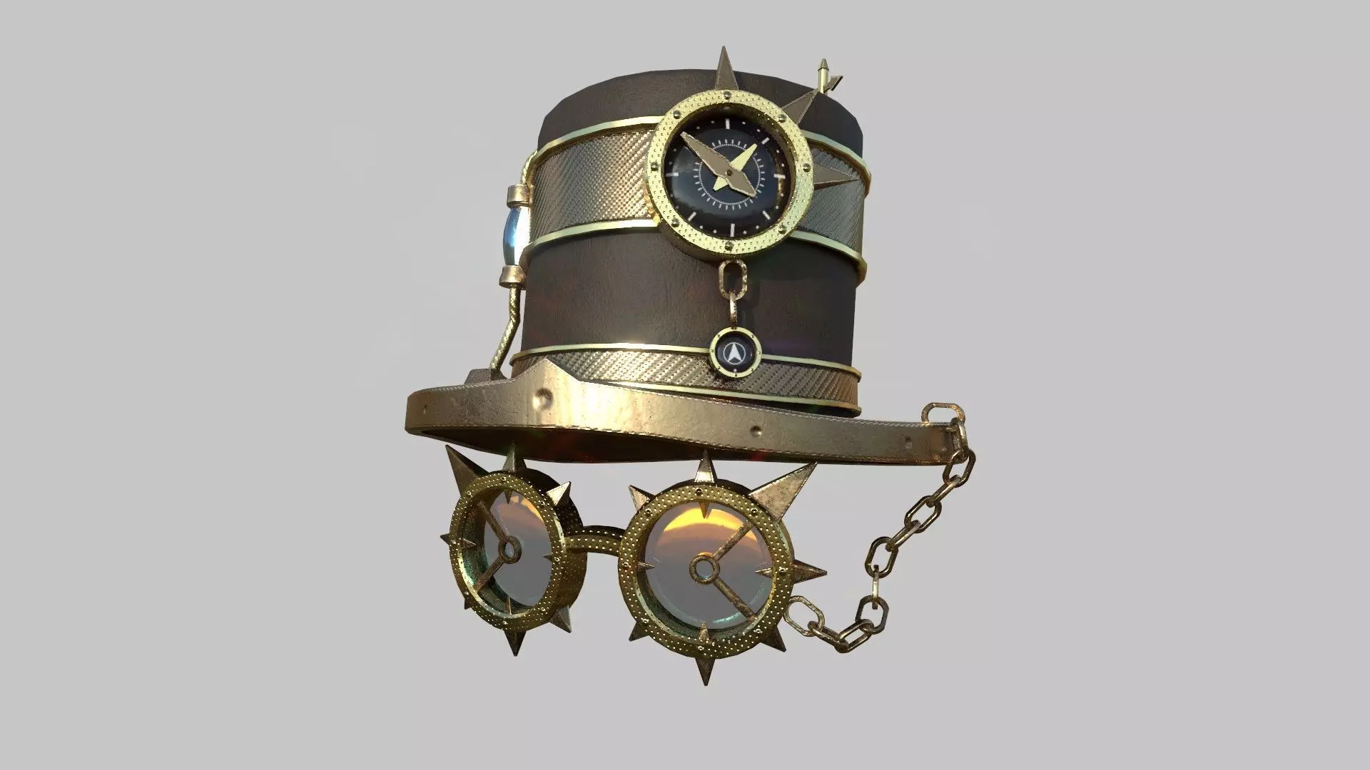 Steampunk Hat 01 Bronze Cooper - SciFi Character Design Low-poly 3D model_0
