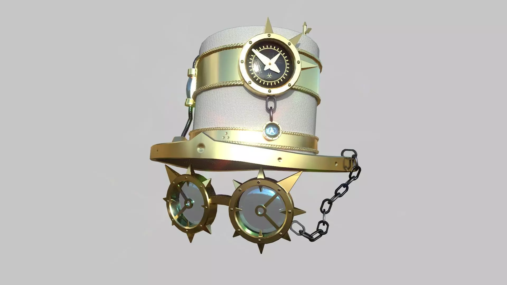 Steampunk Hat 02 White Gold - SciFi Character Design Low-poly 3D model_0