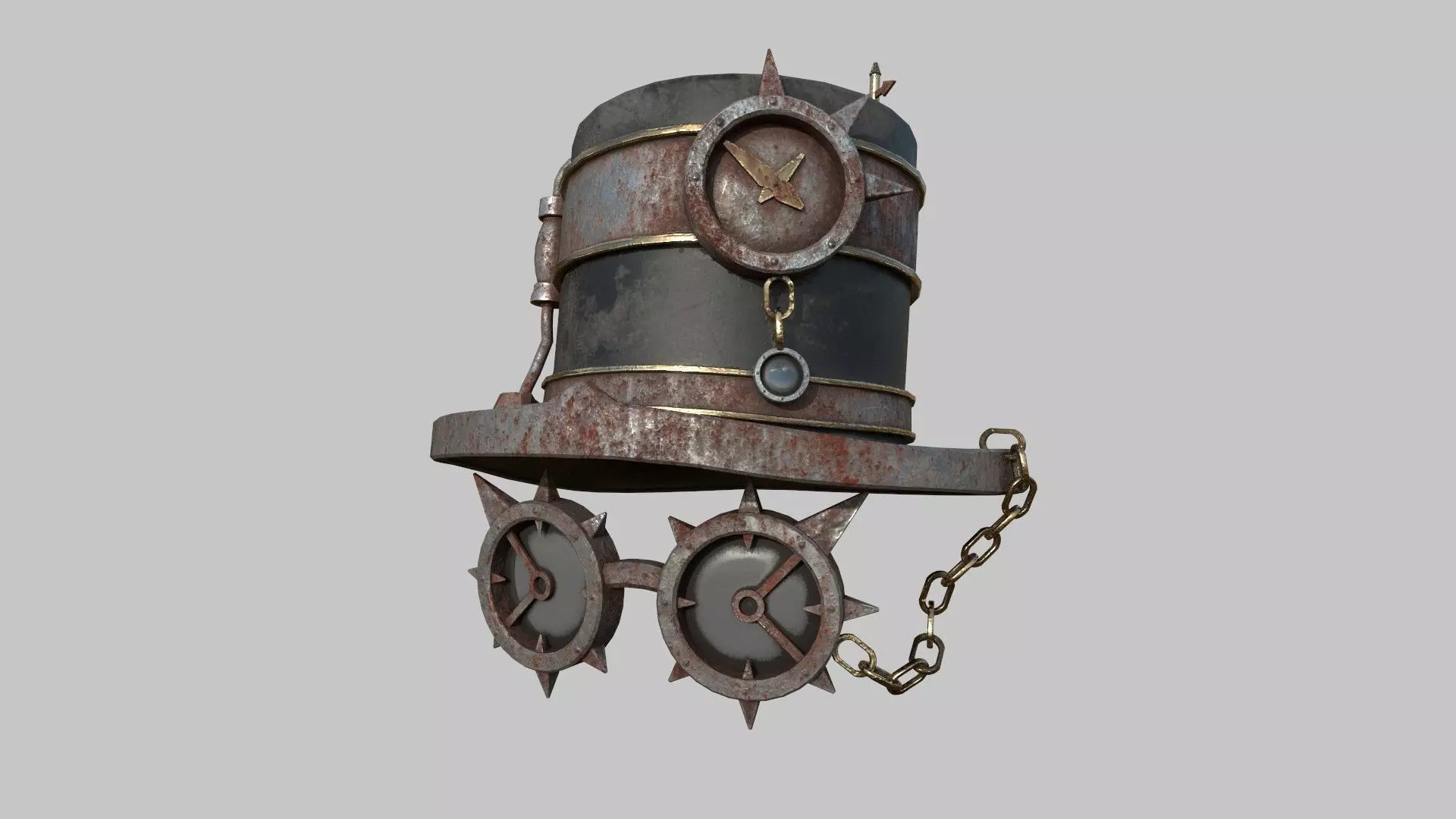 Steampunk Hat 04 Destroyed Rust - SciFi Character Design Low-poly 3D model_0