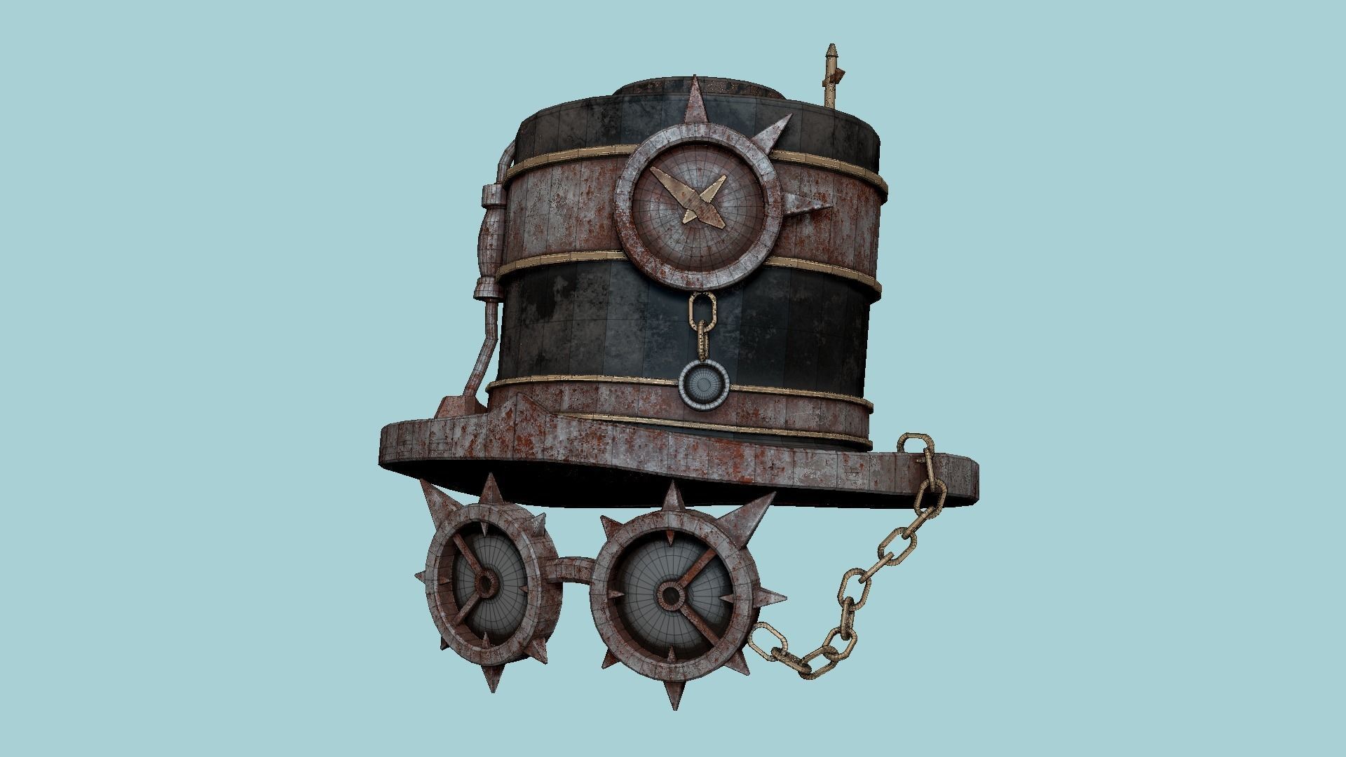 Steampunk Hat 04 Destroyed Rust - SciFi Character Design Low-poly 3D model_6