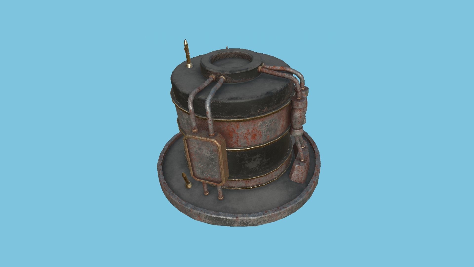 Steampunk Hat 04 Destroyed Rust - SciFi Character Design Low-poly 3D model_3