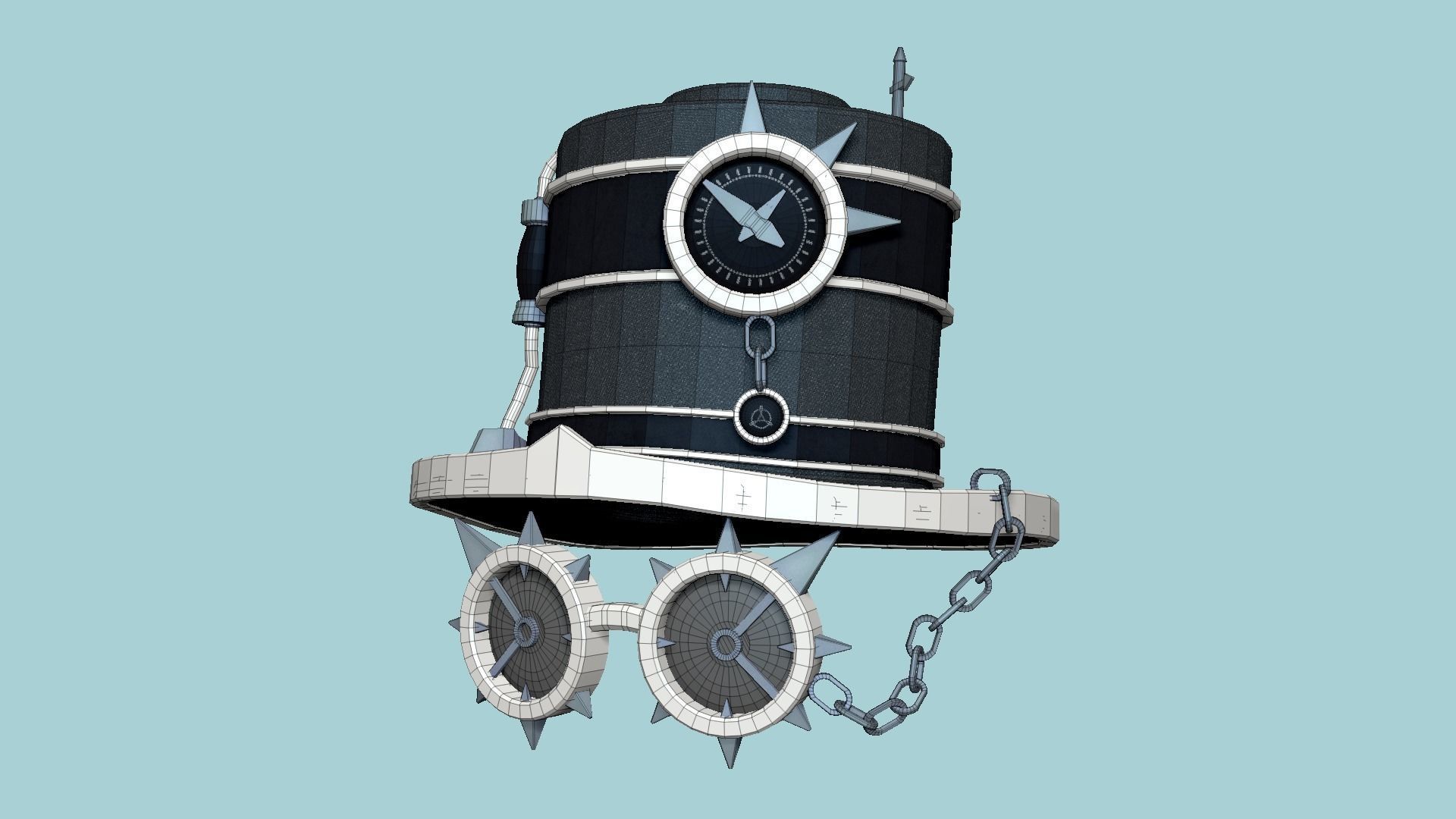 Steampunk Hat 05 Silver Black - SciFi Character Design Low-poly 3D model_6