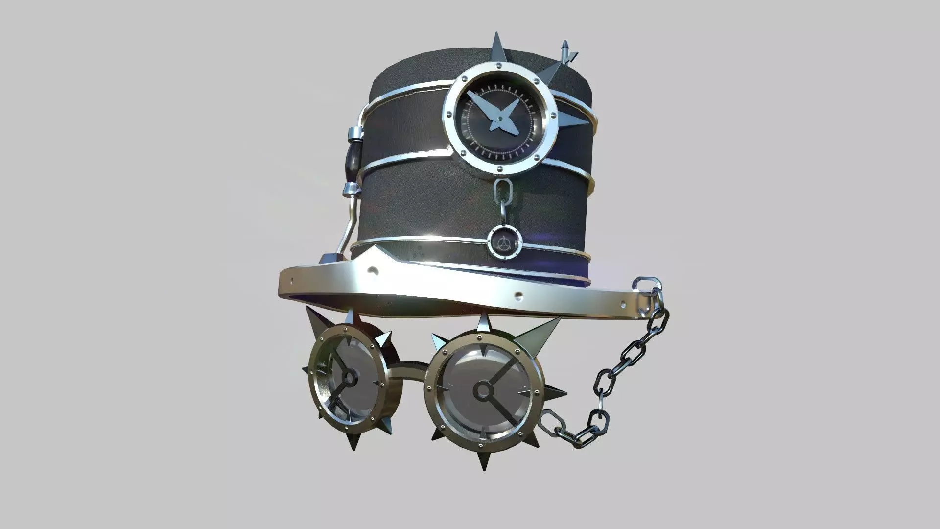 Steampunk Hat 05 Silver Black - SciFi Character Design Low-poly 3D model_0