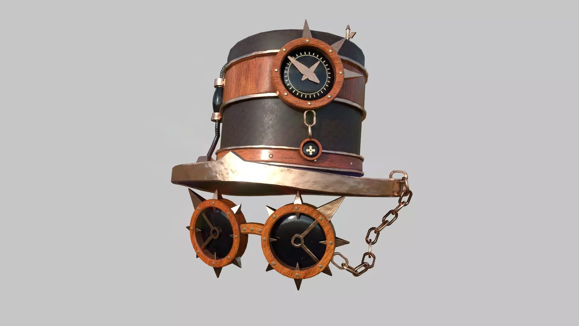 Steampunk Hat 06 Wood - SciFi Character Design Low-poly 3D model_0