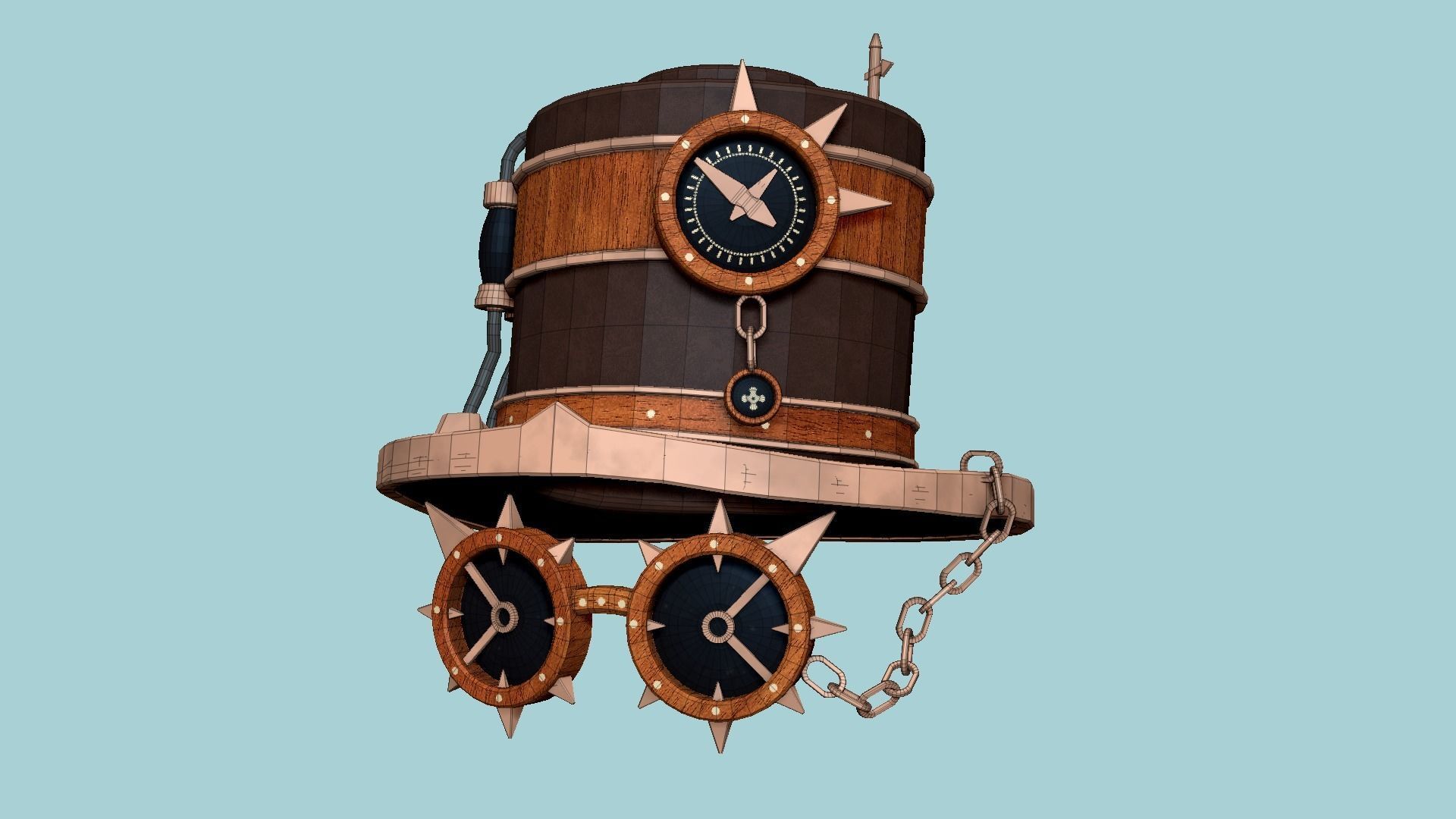 Steampunk Hat 06 Wood - SciFi Character Design Low-poly 3D model_6