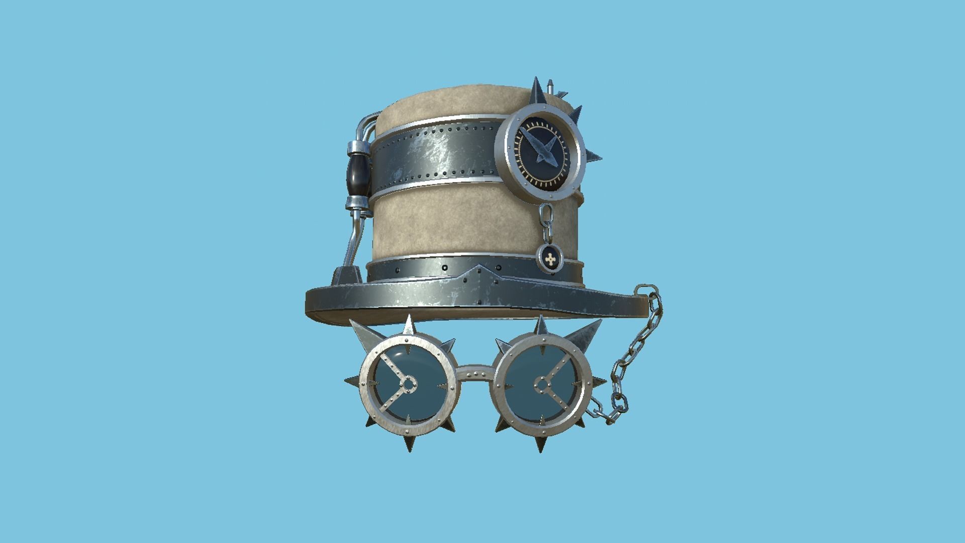 Steampunk Hat 07 Beige Steel - SciFi Character Design Low-poly 3D model_2