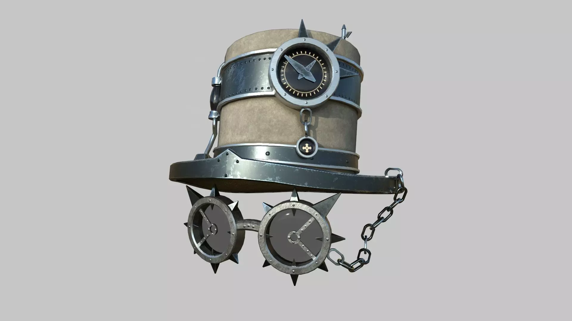 Steampunk Hat 07 Beige Steel - SciFi Character Design Low-poly 3D model_0