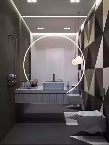 Modern Geometric Pattern Bathroom Interior 3D Model