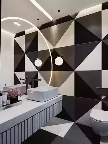 Modern Geometric Pattern Bathroom Interior 3D Model