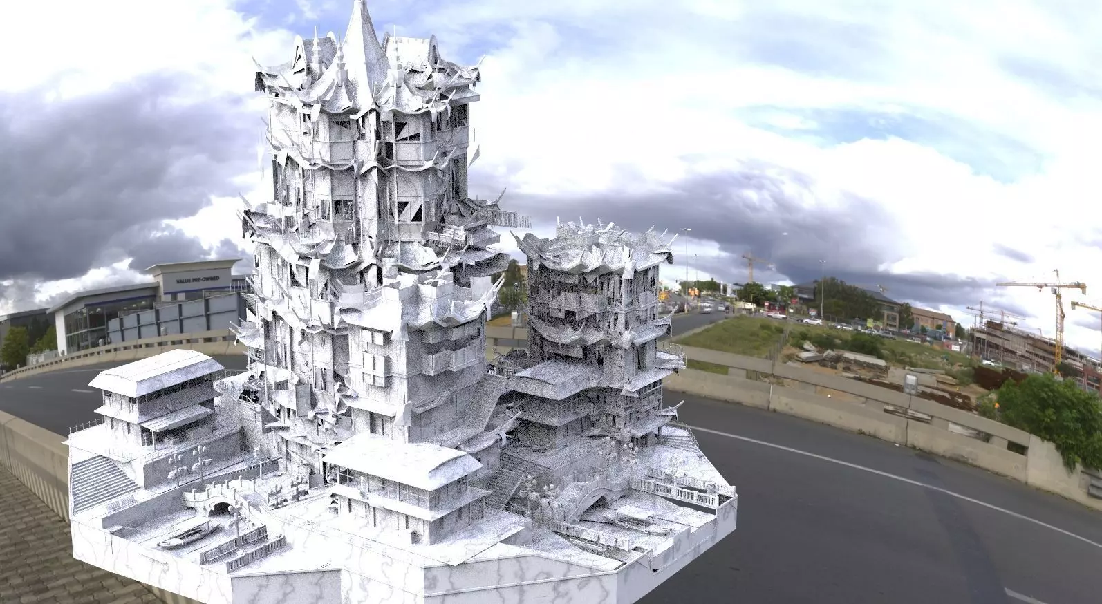 Asian towers After disaster 3D model