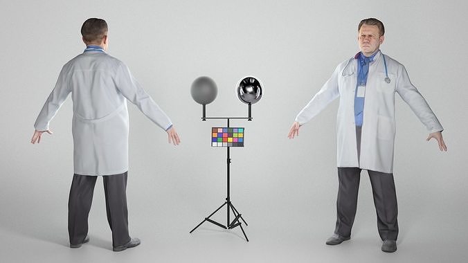 Man in lab coat in A-pose 332 Low-poly 3D model