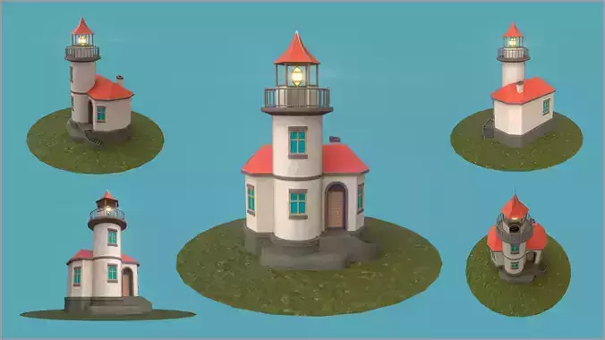 Stylized Cartoony Lighthouse Low-poly 3D model