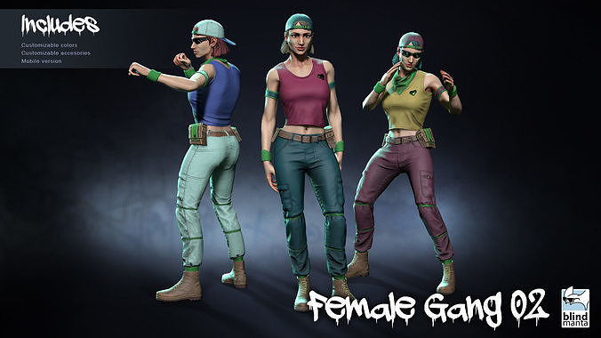 Female Gang 02  Low-poly 3D model