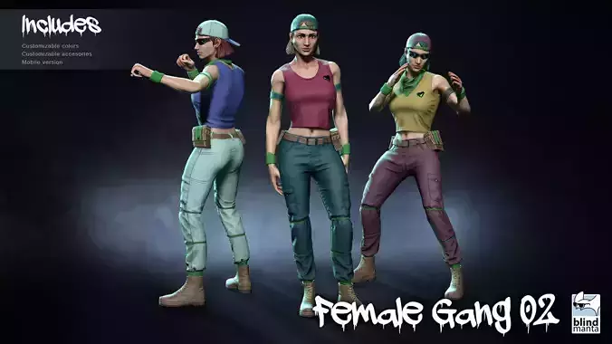 Female Gang 02  Low-poly 3D model