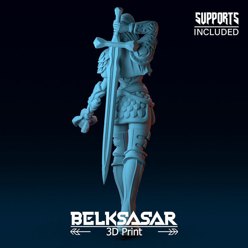 Battle Paladin Girl 3D print model_4