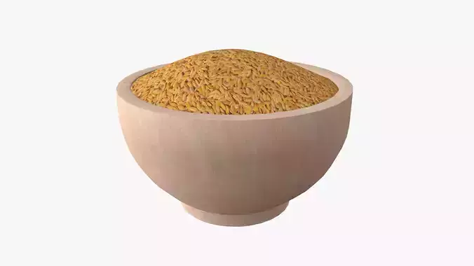 Paddy in wooden bowl Low-poly 3D model