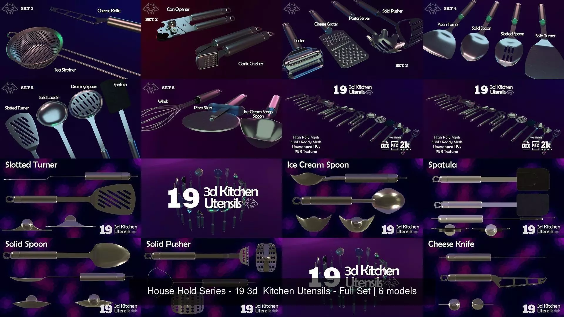 House Hold Series - 19 3d  Kitchen Utensils - Full Set 3D Model Collection_2