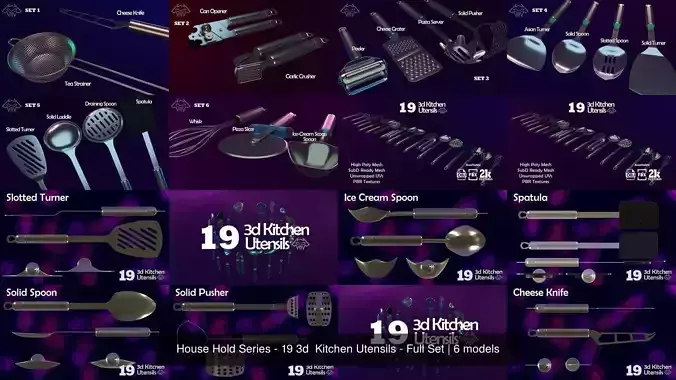 House Hold Series - 19 3d  Kitchen Utensils - Full Set
