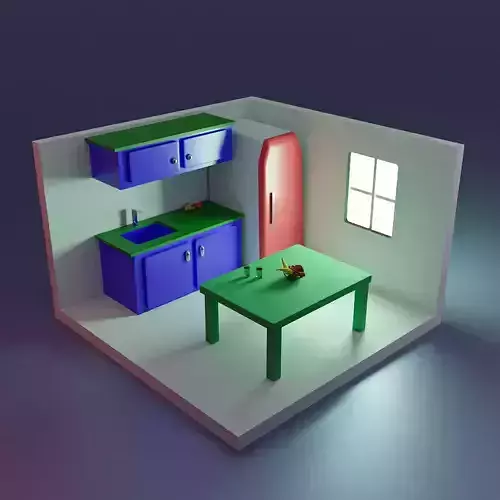 Low poly isometric kitchen 3d Blender file 