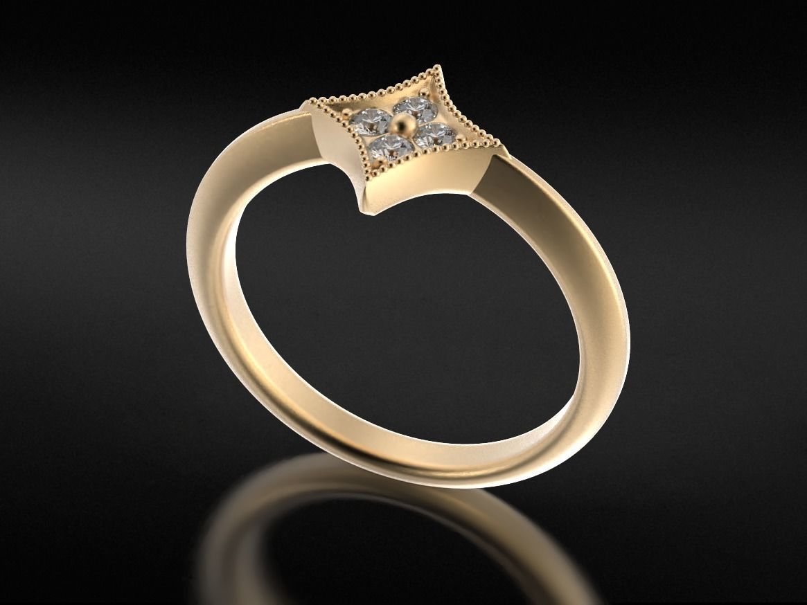 Stylish star ring with diamonds 657 3D print model_8
