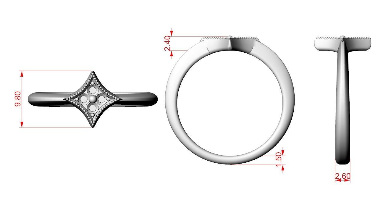 Stylish star ring with diamonds 657 3D print model_13