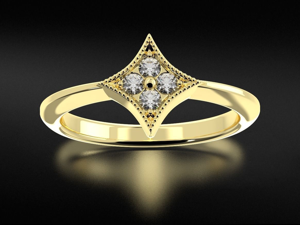 Stylish star ring with diamonds 657 3D print model_7