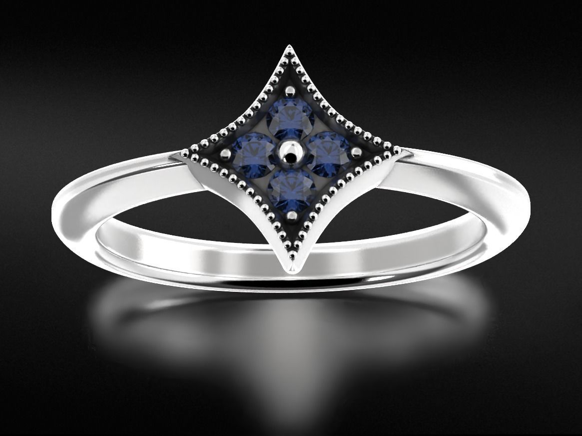 Stylish star ring with diamonds 657 3D print model_3