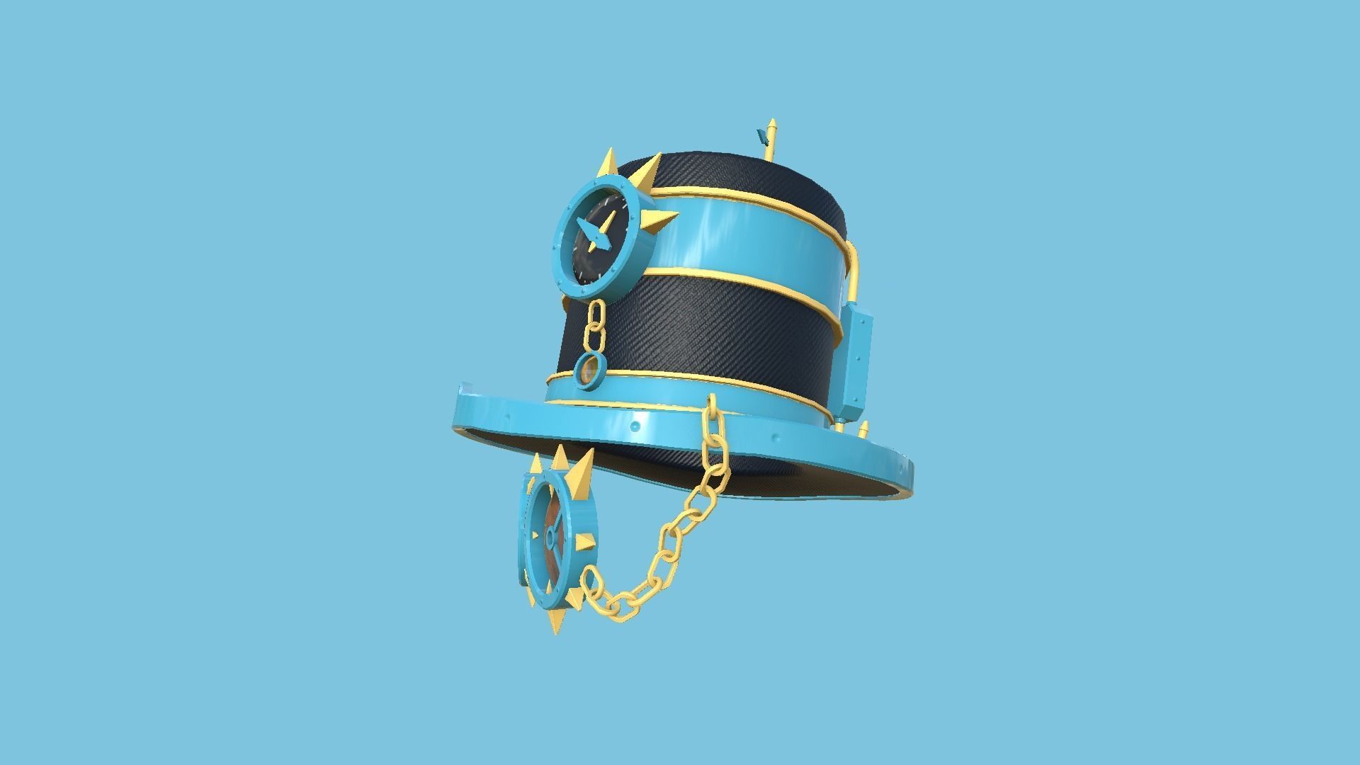 Steampunk Hat 10 Cartoon Blue - SciFi Character Design Low-poly 3D model_4