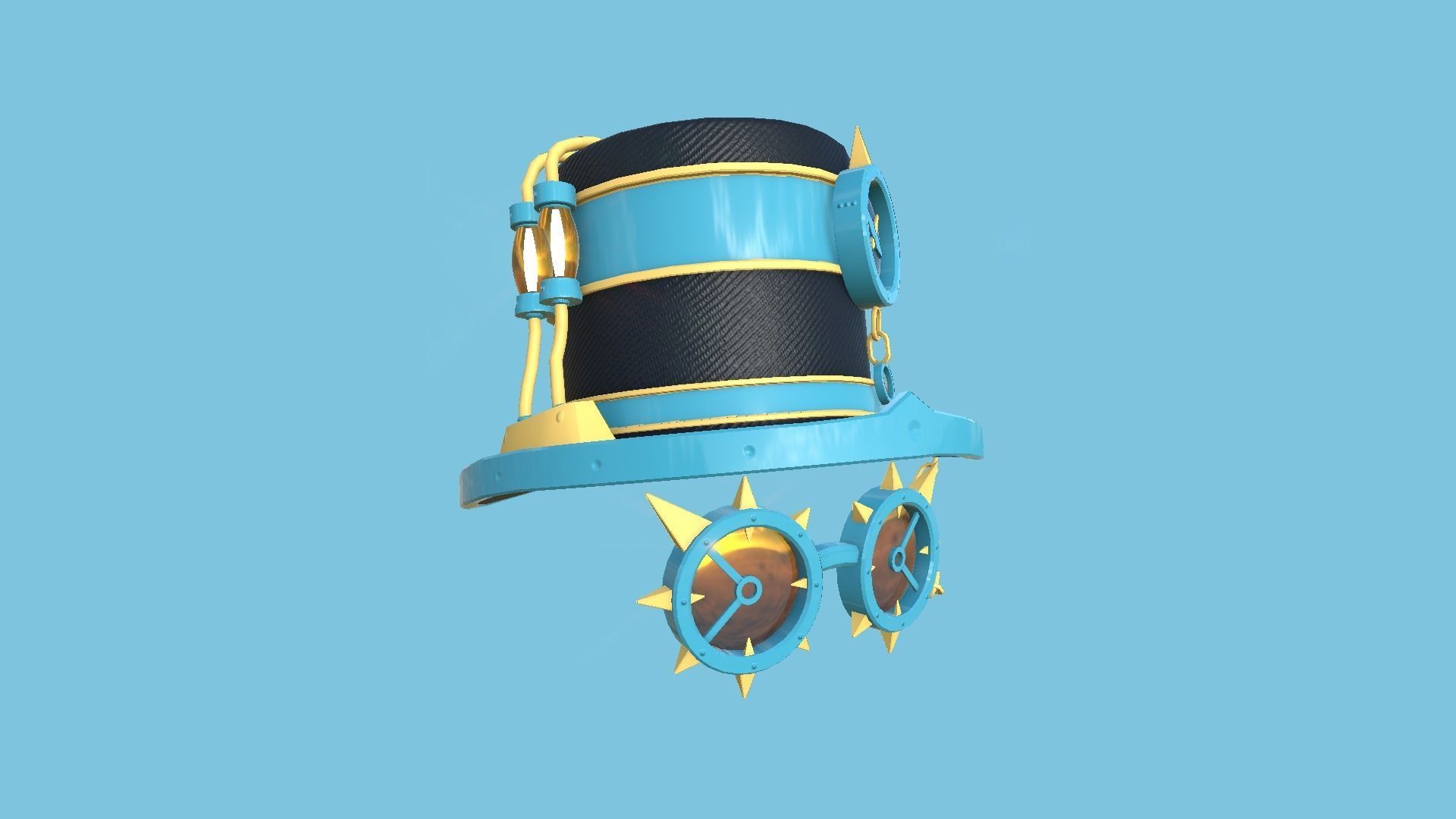 Steampunk Hat 10 Cartoon Blue - SciFi Character Design Low-poly 3D model_1