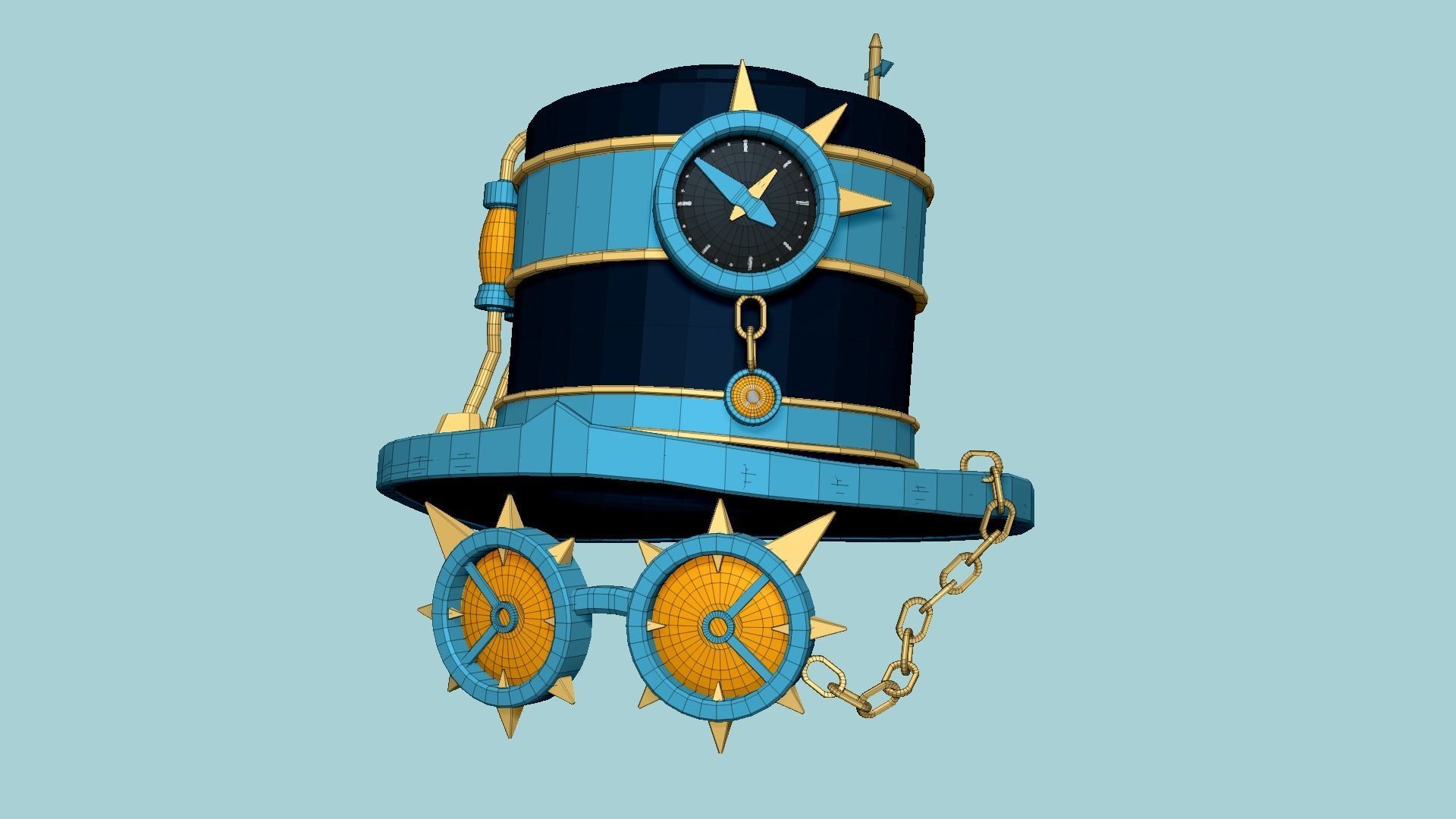 Steampunk Hat 10 Cartoon Blue - SciFi Character Design Low-poly 3D model_6