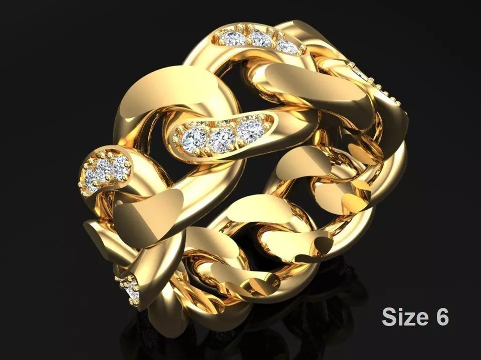 Chain ring - Miami Cuban ring - Link ring - Size 6 3D print model_0