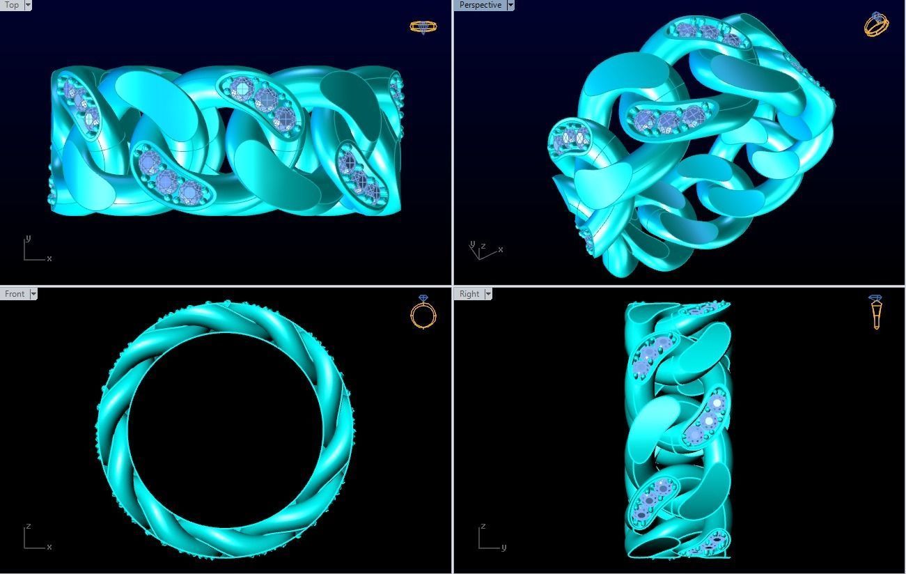 Chain ring - Miami Cuban ring - Link ring - Size 6 3D print model_4