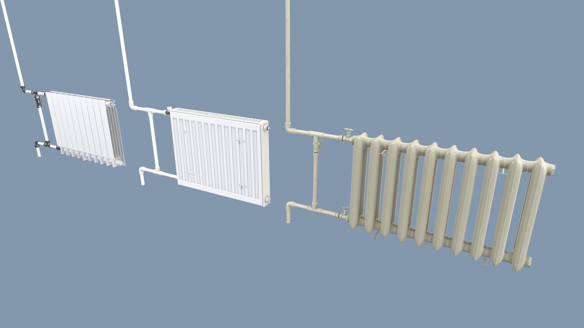 Radiators with Modular Pipes Low-poly 3D model_8