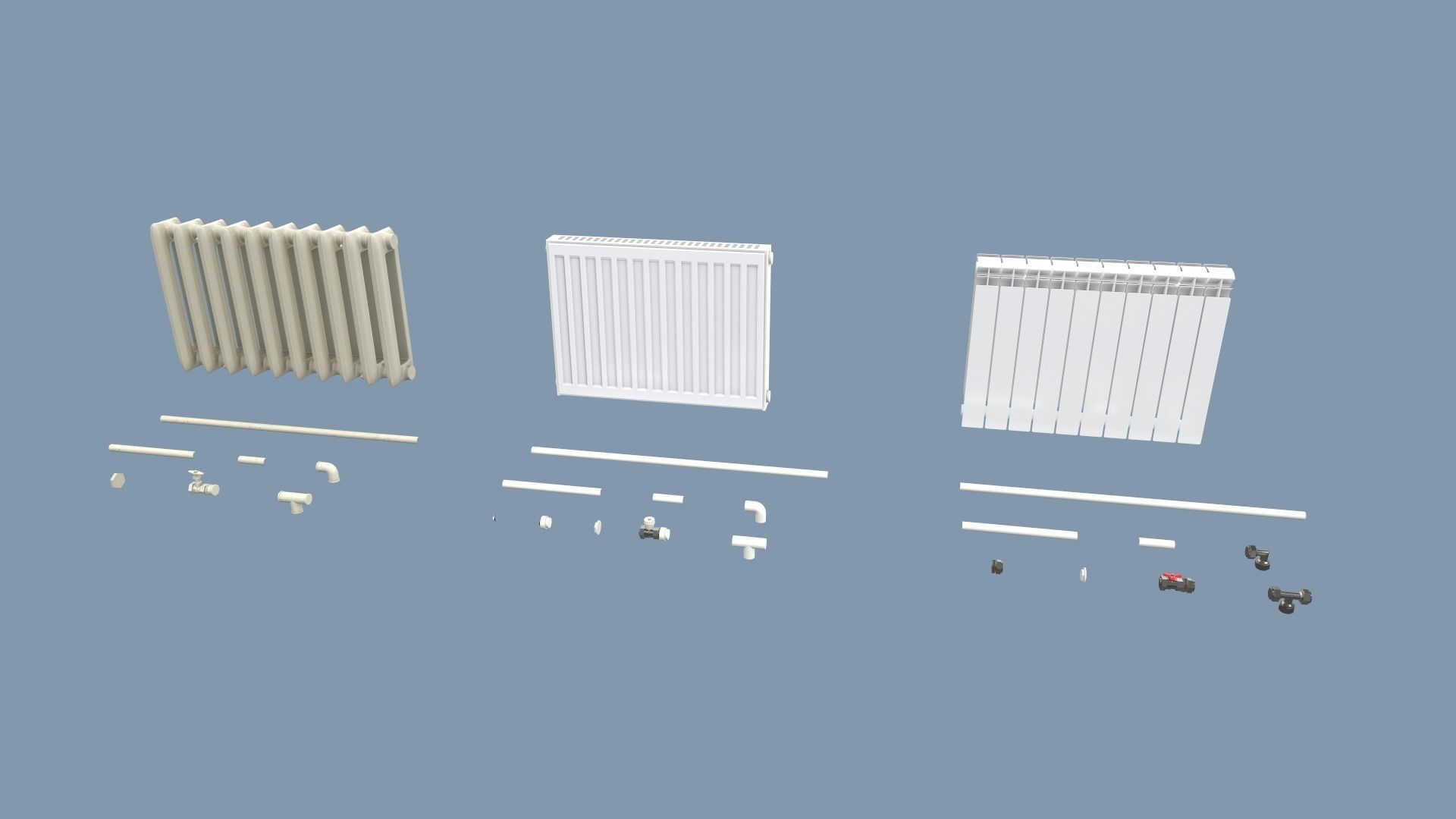 Radiators with Modular Pipes Low-poly 3D model_2