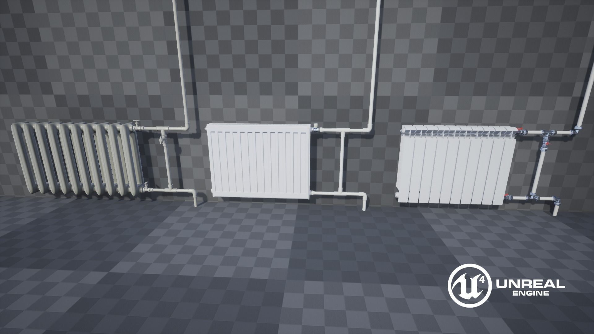 Radiators with Modular Pipes Low-poly 3D model_14