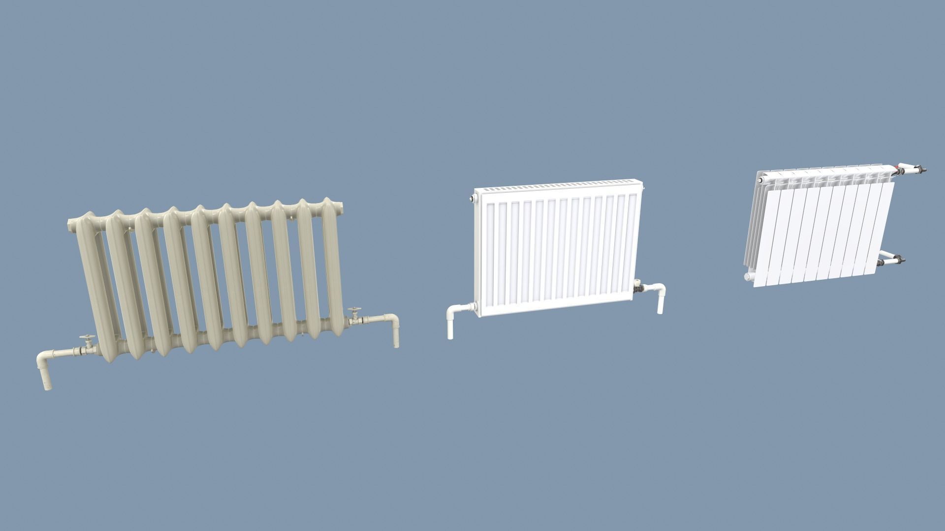 Radiators with Modular Pipes Low-poly 3D model_10