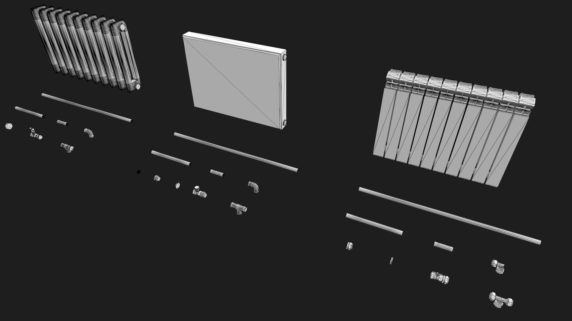 Radiators with Modular Pipes Low-poly 3D model_12