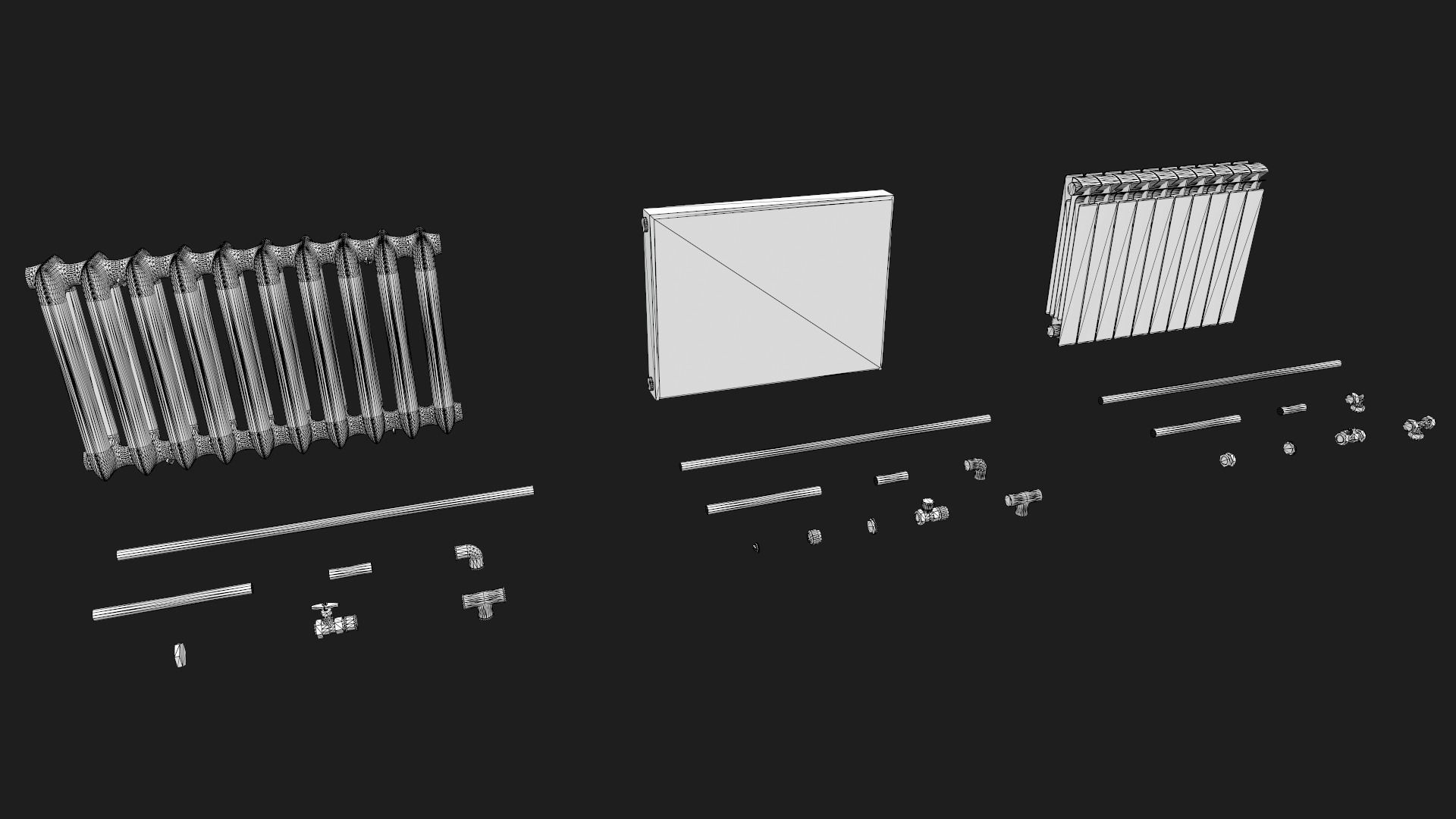 Radiators with Modular Pipes Low-poly 3D model_11